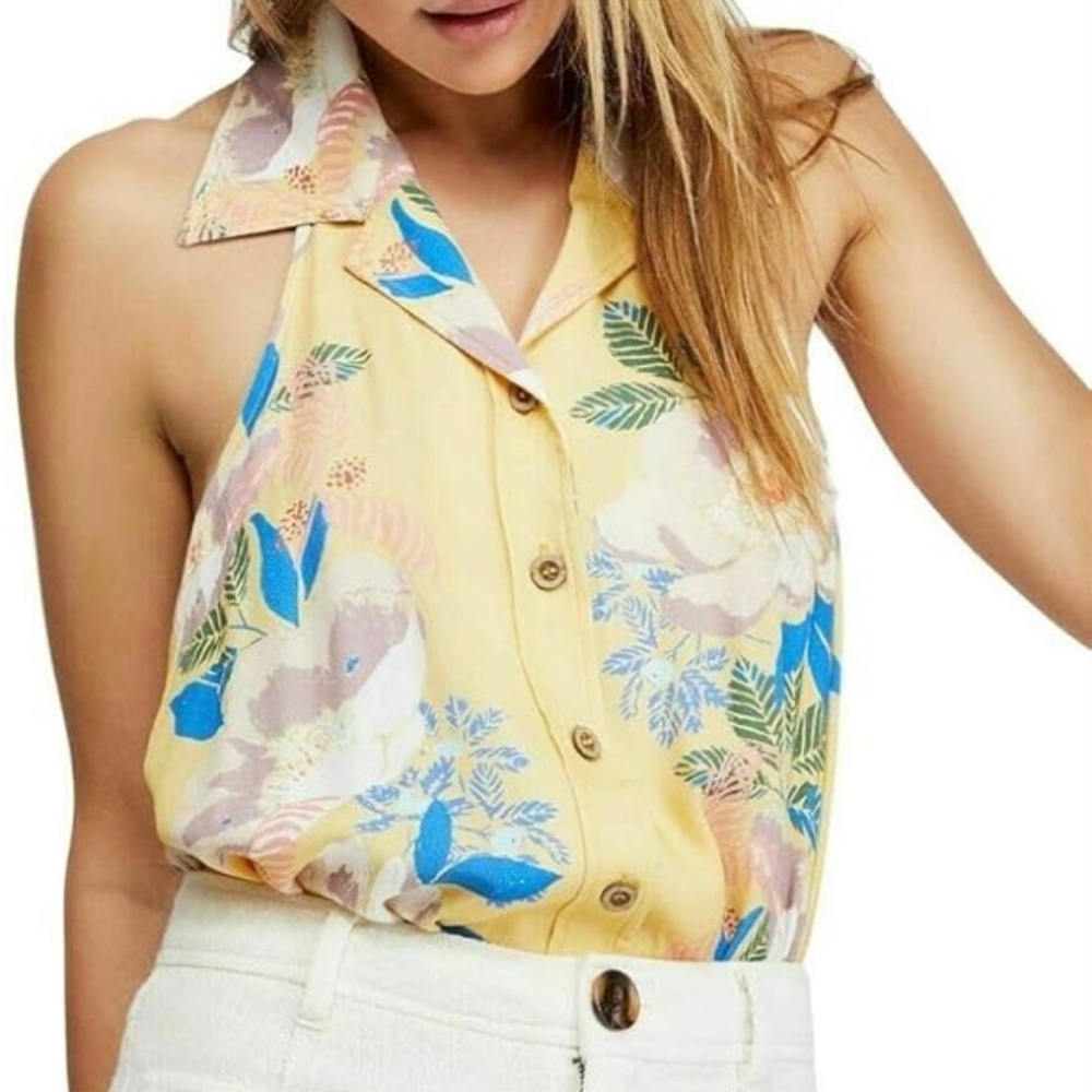 Free People Yellow Floral Offshore Backless Bodysuit